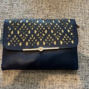 Navy and gold clutch